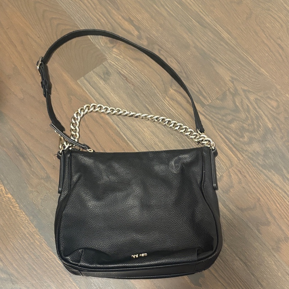 Nine West Black Leather Shoulder Bag with Silver Chain
